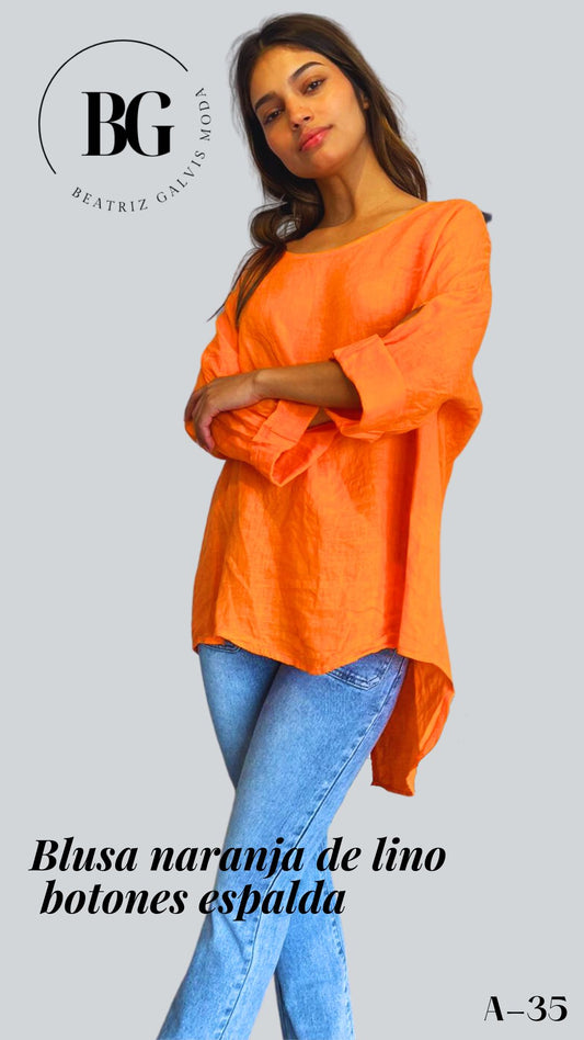 Blusa color naranja de lino