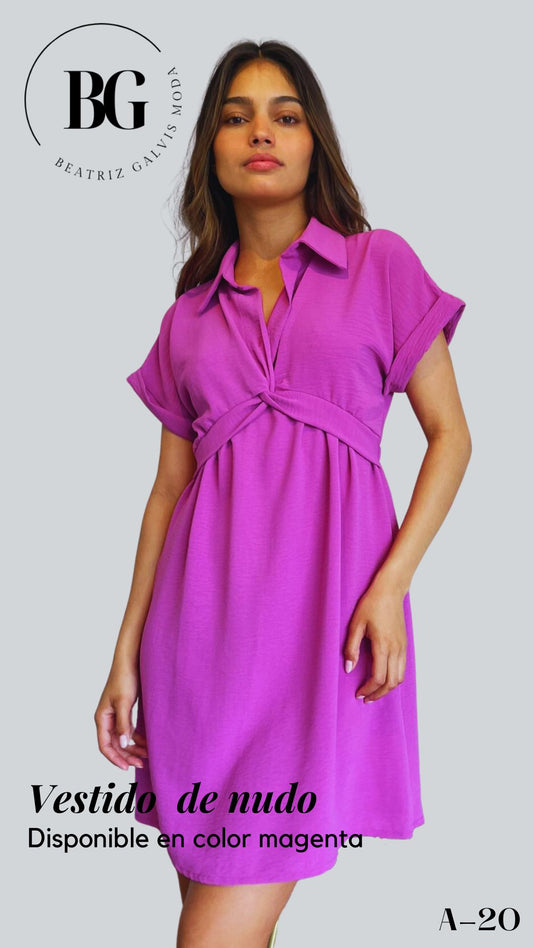 Vestido camisero corto magenta